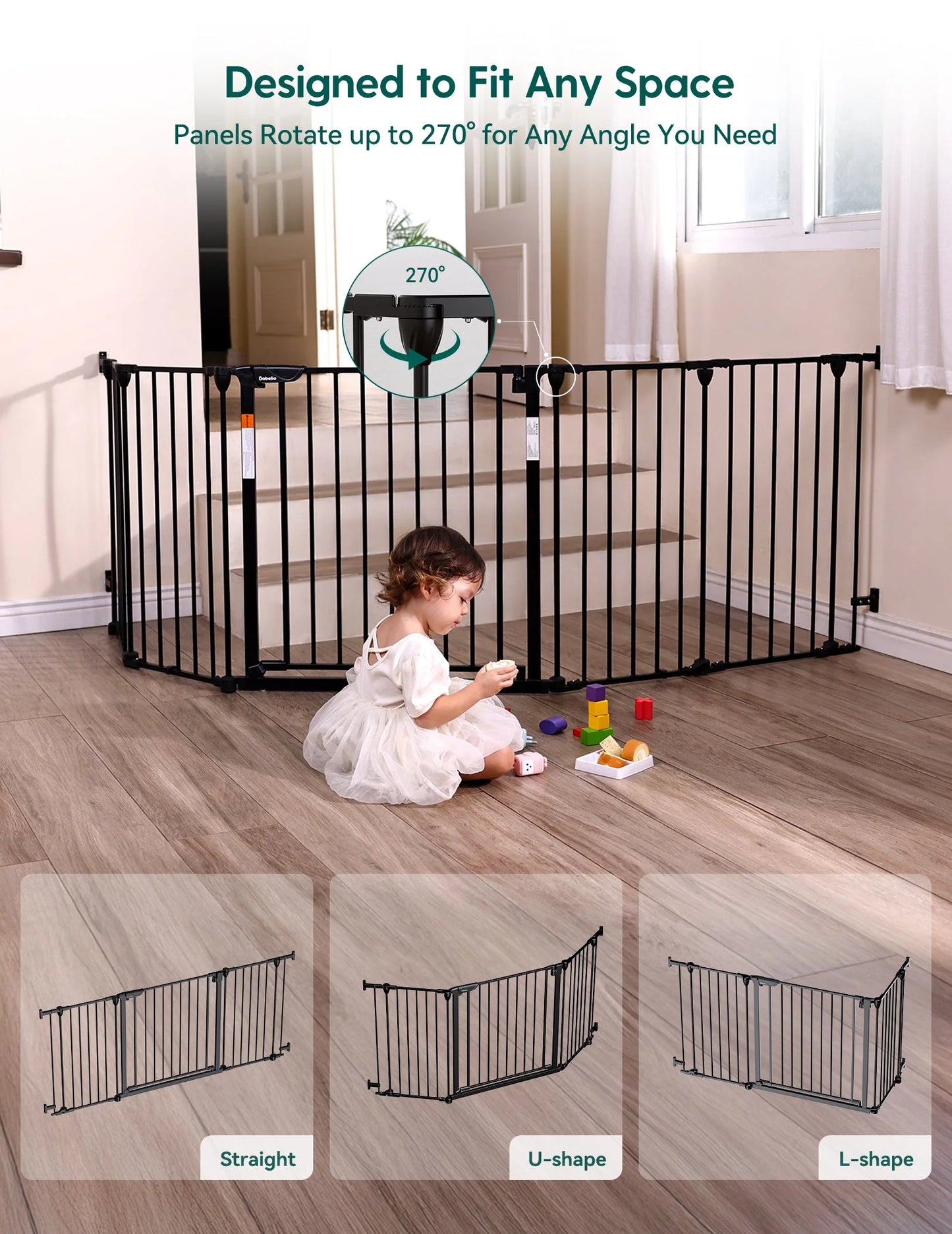Babelio AdaptiZone | Extra Wide Safety Gate for Irregular Spaces