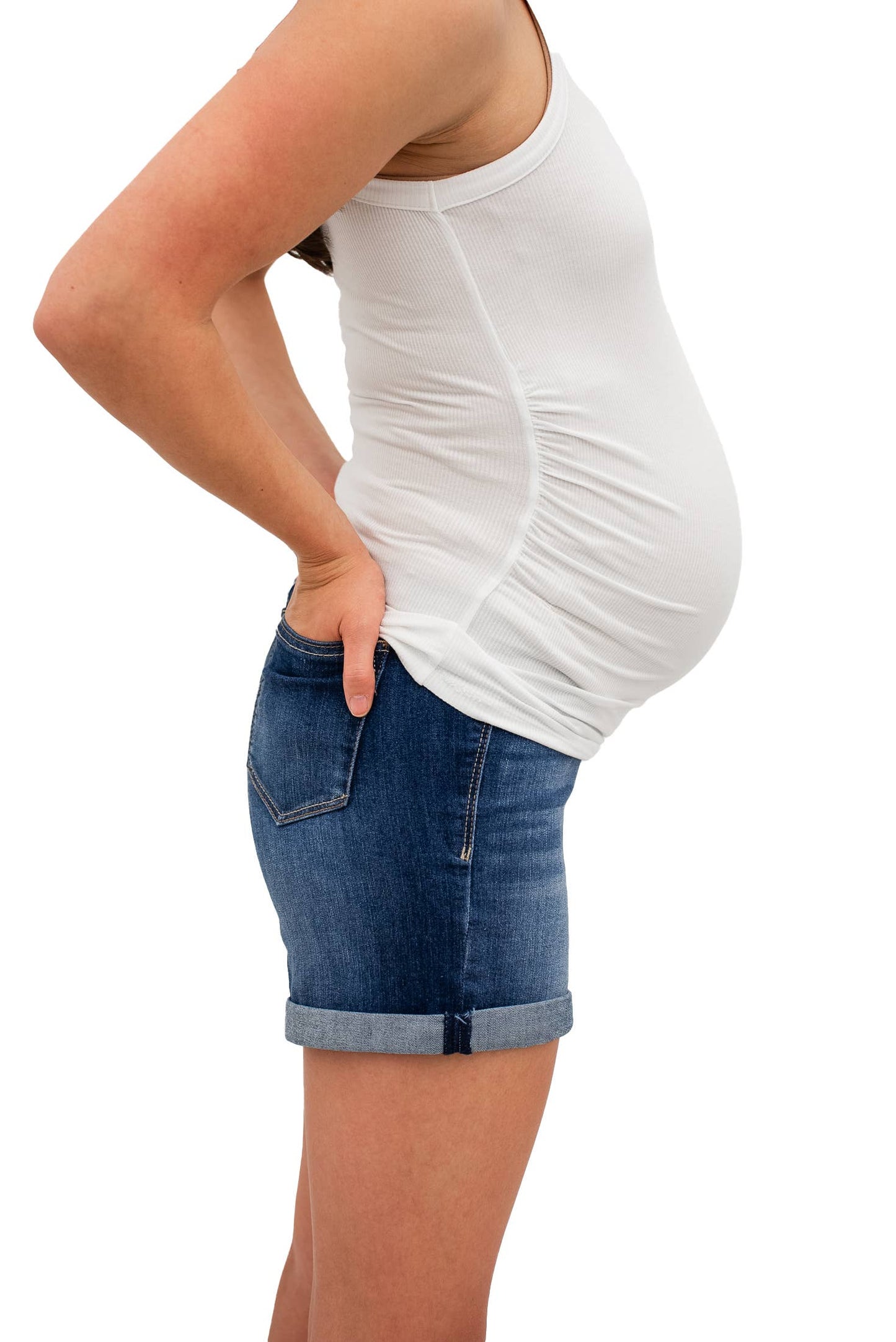Maternity 7" Rolled To 5" Jean Shorts w/ Bellyband