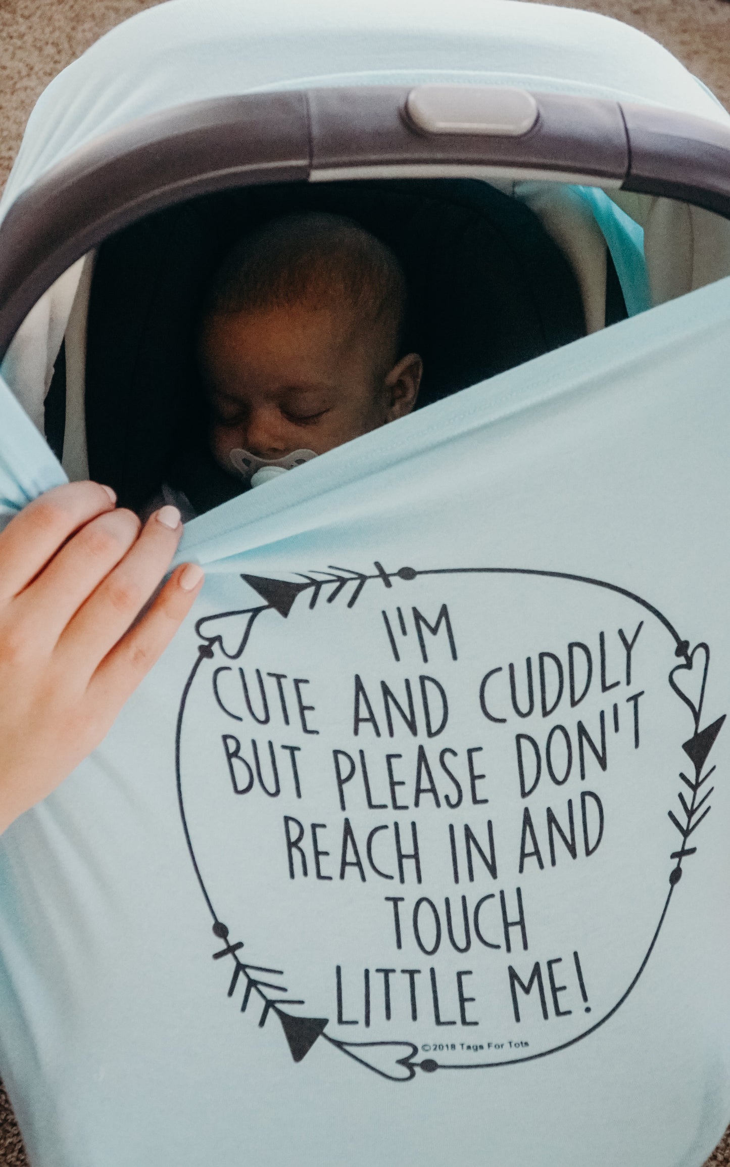 Three Little Tots Light Blue Car Seat 5 in 1 Cover – I'm Cute & Cuddly But Please Don't Touch Little Me