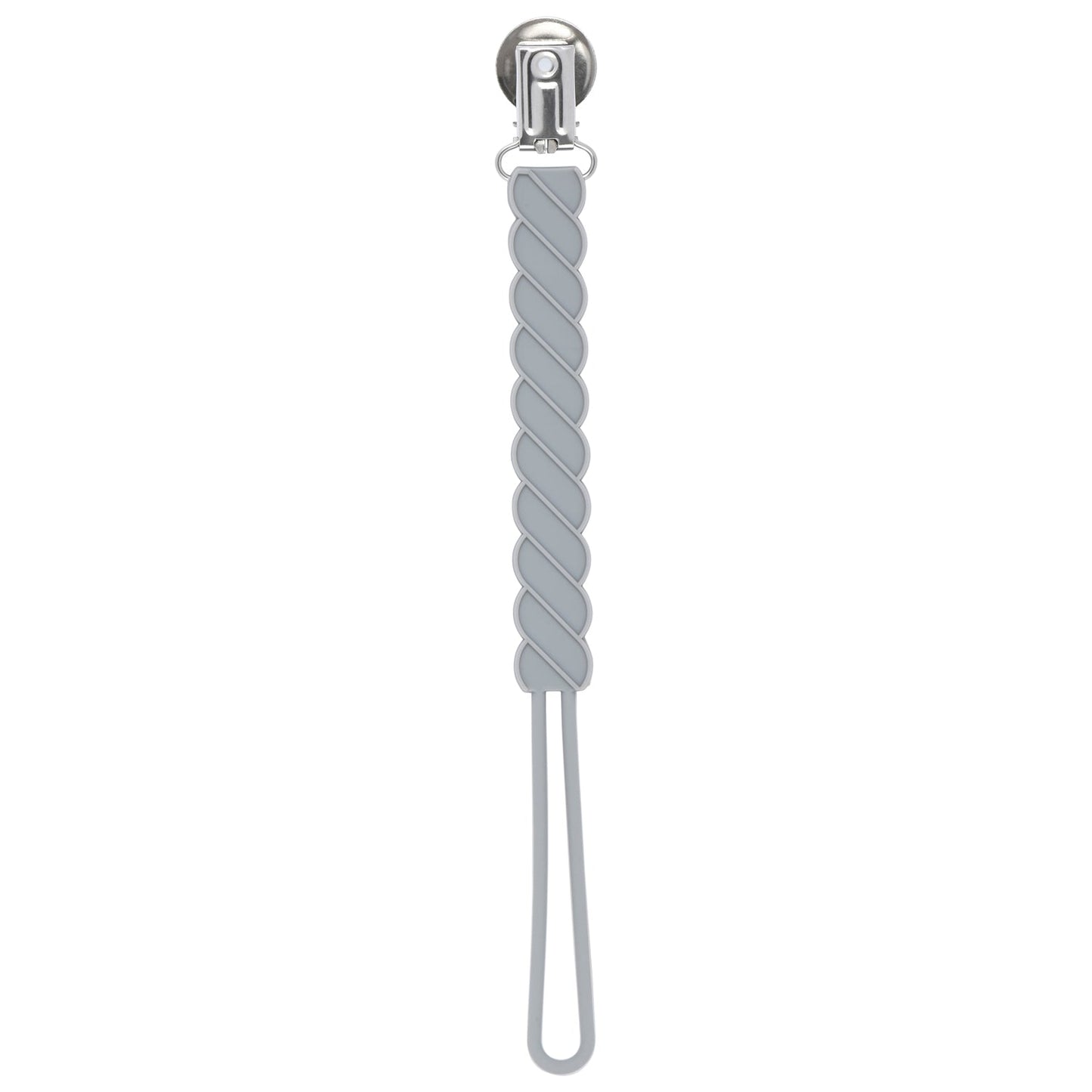 Three Little Tots Twist Gray All Silicone One Piece Pacifier ClipThree Little Tots Twist Gray All Silicone One Piece Pacifier Clip