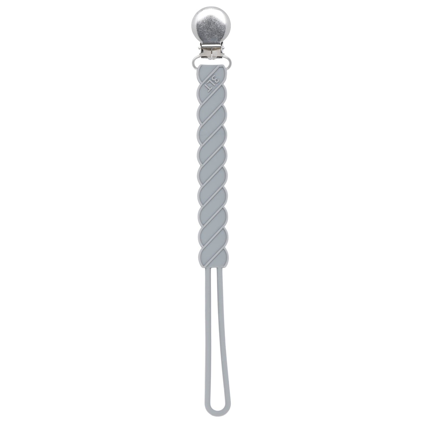 Three Little Tots Twist Gray All Silicone One Piece Pacifier ClipThree Little Tots Twist Gray All Silicone One Piece Pacifier Clip