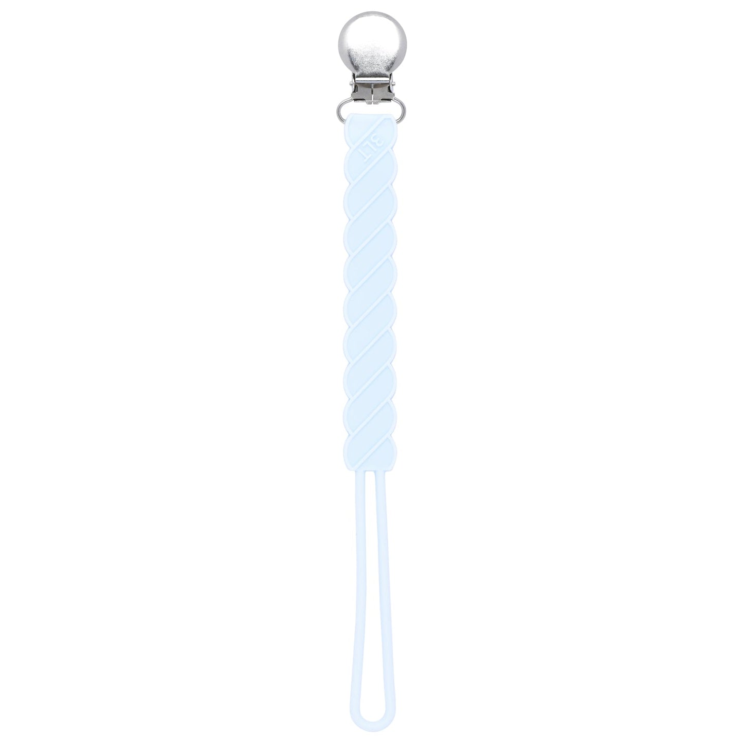 Three Little Tots Twist Baby Blue All Silicone One Piece Pacifier Clip