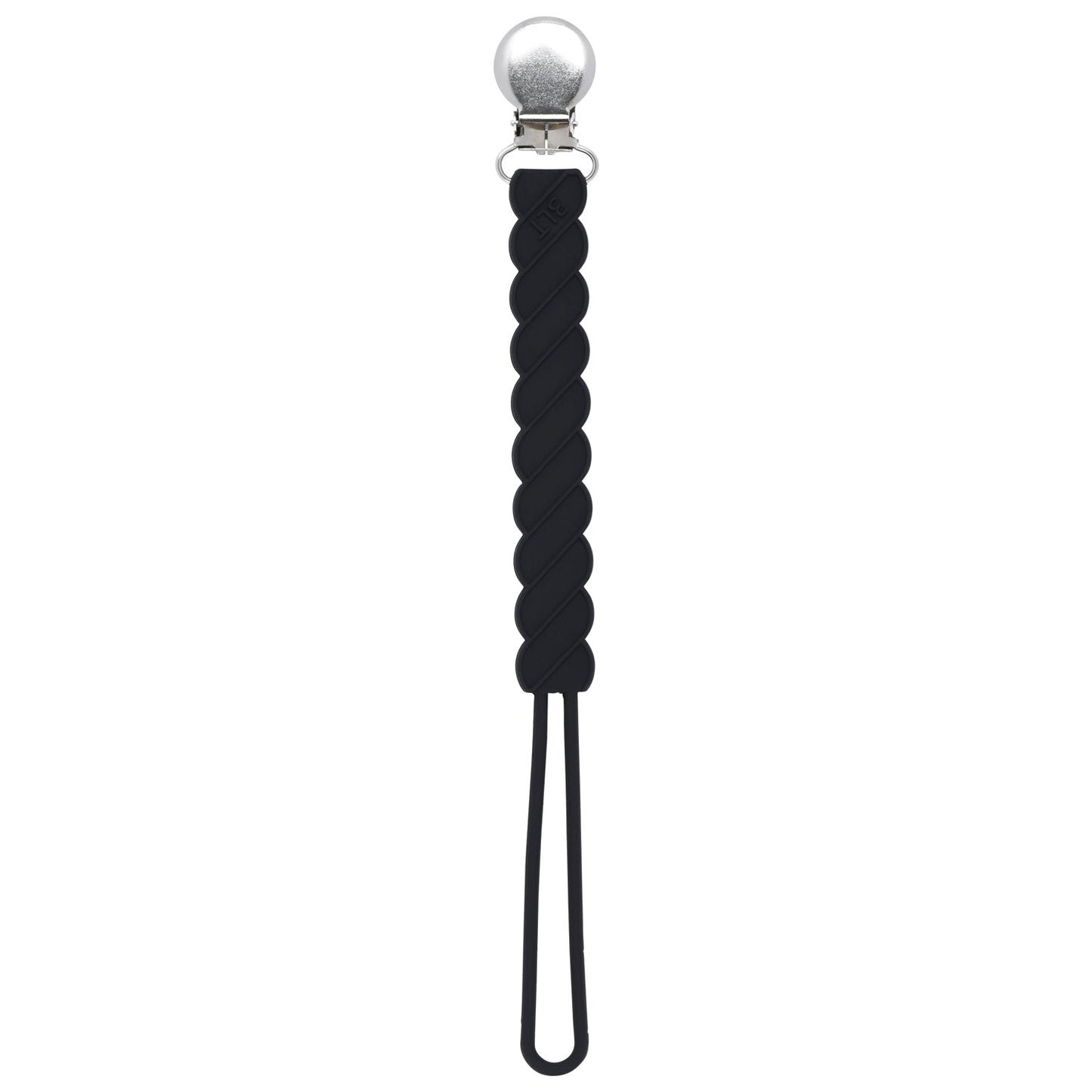 Three Little Tots Twist Black All Silicone One Piece Pacifier Clip