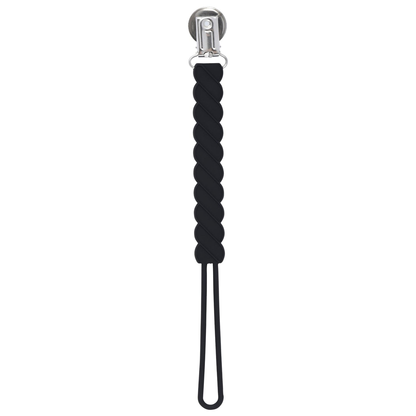 Three Little Tots Twist Black All Silicone One Piece Pacifier Clip