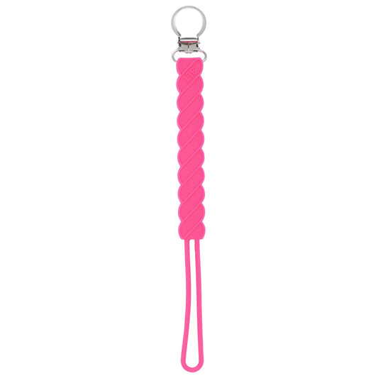 Three Little Tots Twist Hot Pink All Silicone One Piece Pacifier Clip