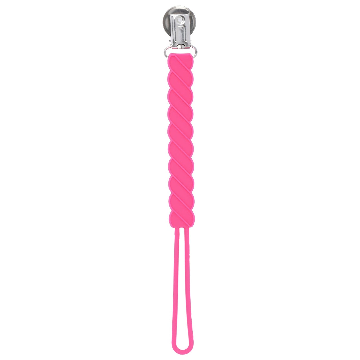 Three Little Tots Twist Hot Pink All Silicone One Piece Pacifier Clip