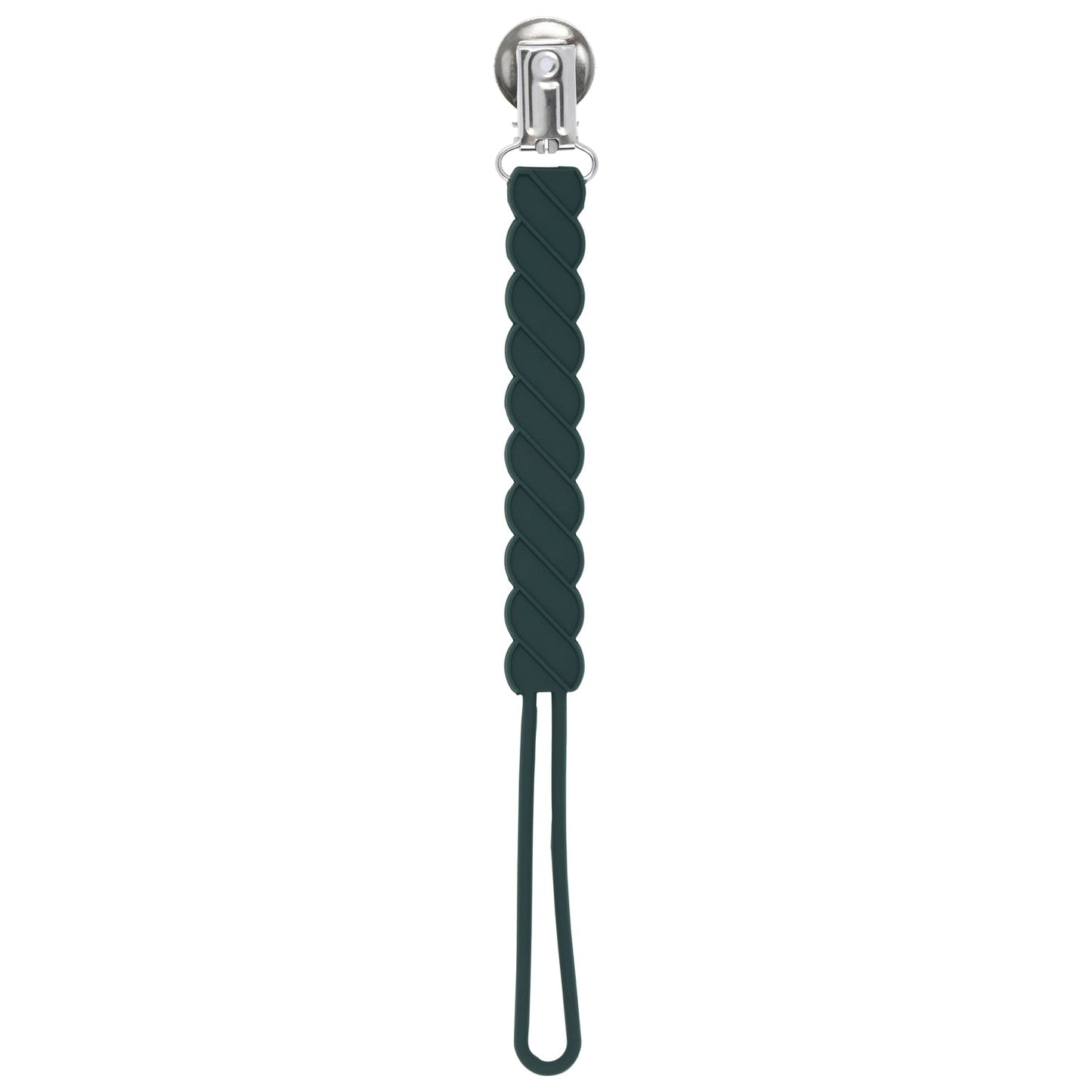 Three Little Tots Twist Hunter Green All Silicone One Piece Pacifier Clip