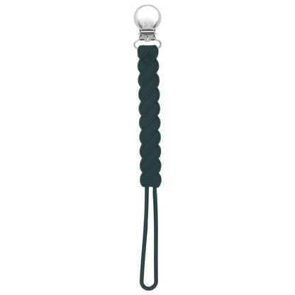 Three Little Tots Twist Hunter Green All Silicone One Piece Pacifier Clip