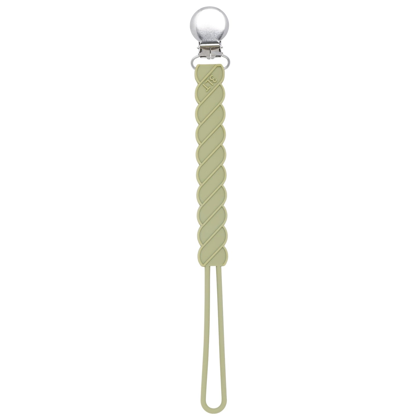 Three Little Tots Twist Olive Green All Silicone One Piece Pacifier Clip
