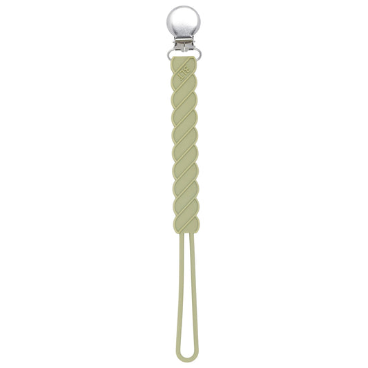 Three Little Tots Twist Olive Green All Silicone One Piece Pacifier Clip