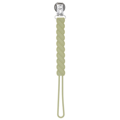 Three Little Tots Twist Olive Green All Silicone One Piece Pacifier Clip