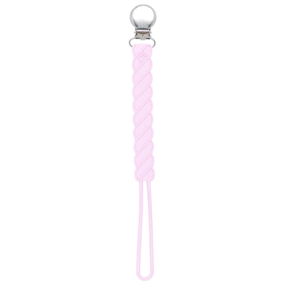 Three Little Tots Twist Light Pink All Silicone One Piece Pacifier Clip