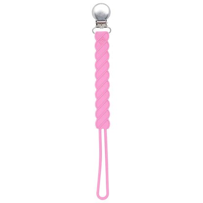 Three Little Tots Twist Rose Pink All Silicone One Piece Pacifier Clip