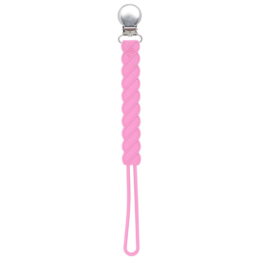 Three Little Tots Twist Rose Pink All Silicone One Piece Pacifier Clip