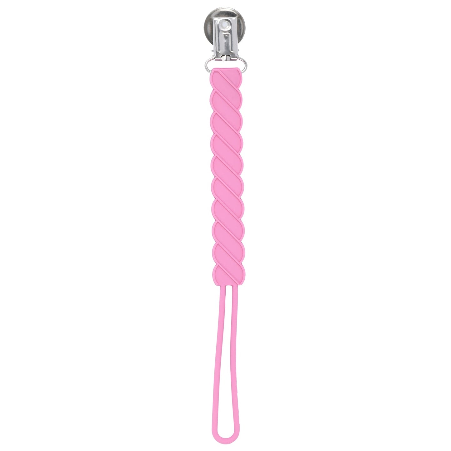 Three Little Tots Twist Rose Pink All Silicone One Piece Pacifier Clip