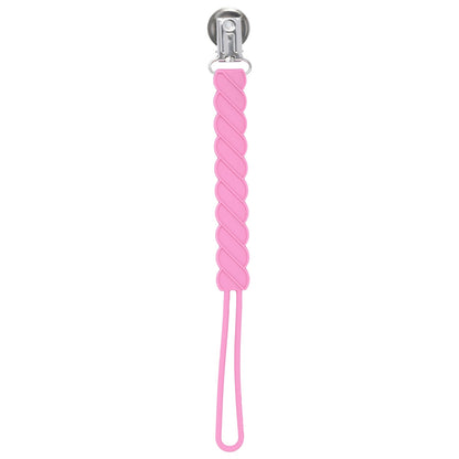 Three Little Tots Twist Rose Pink All Silicone One Piece Pacifier Clip
