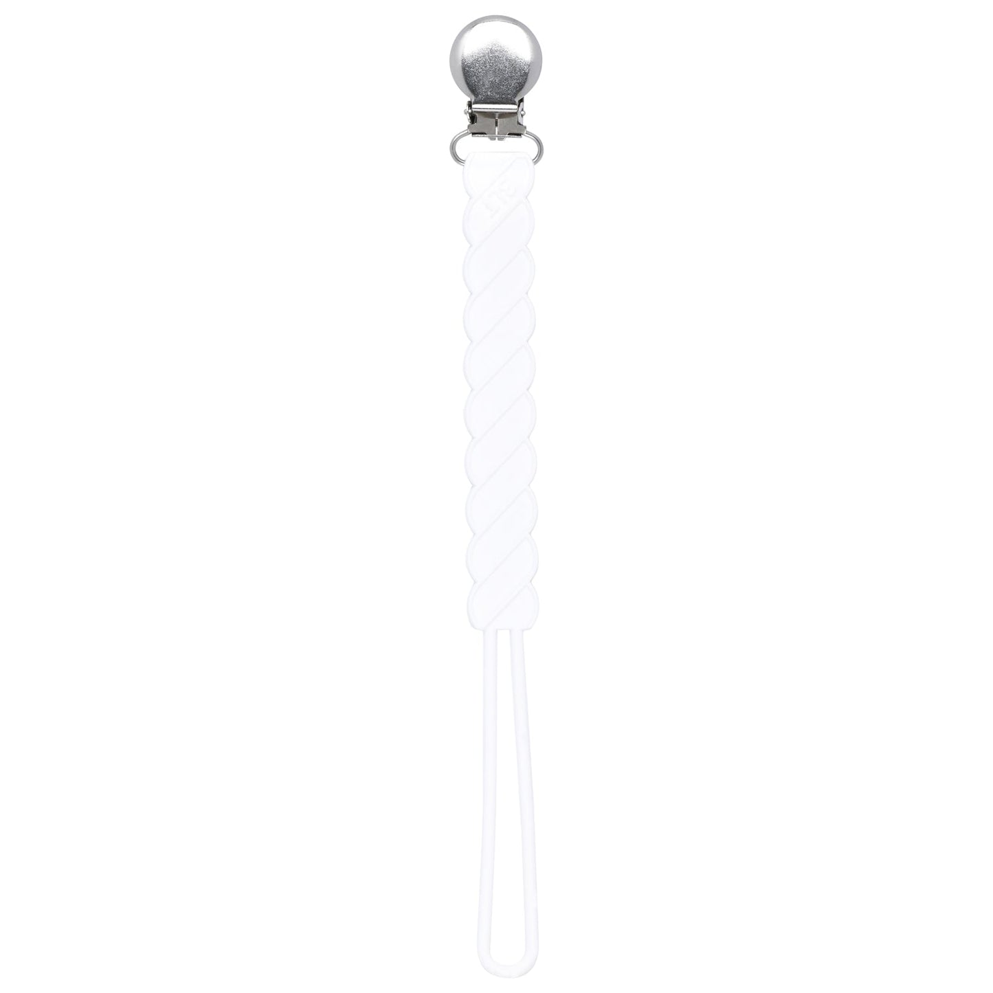 Three Little Tots Twist White All Silicone One Piece Pacifier Clip