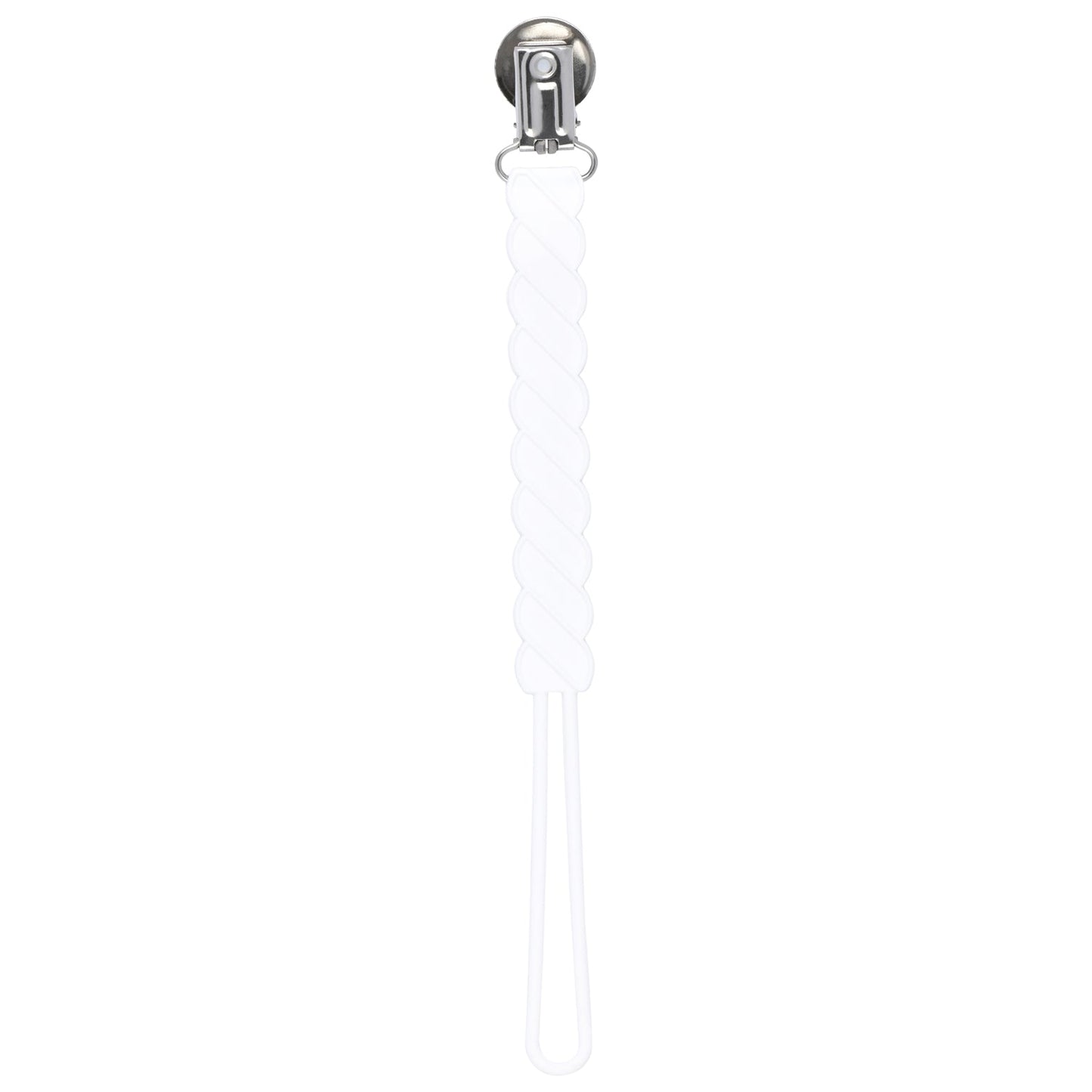 Three Little Tots Twist White All Silicone One Piece Pacifier Clip