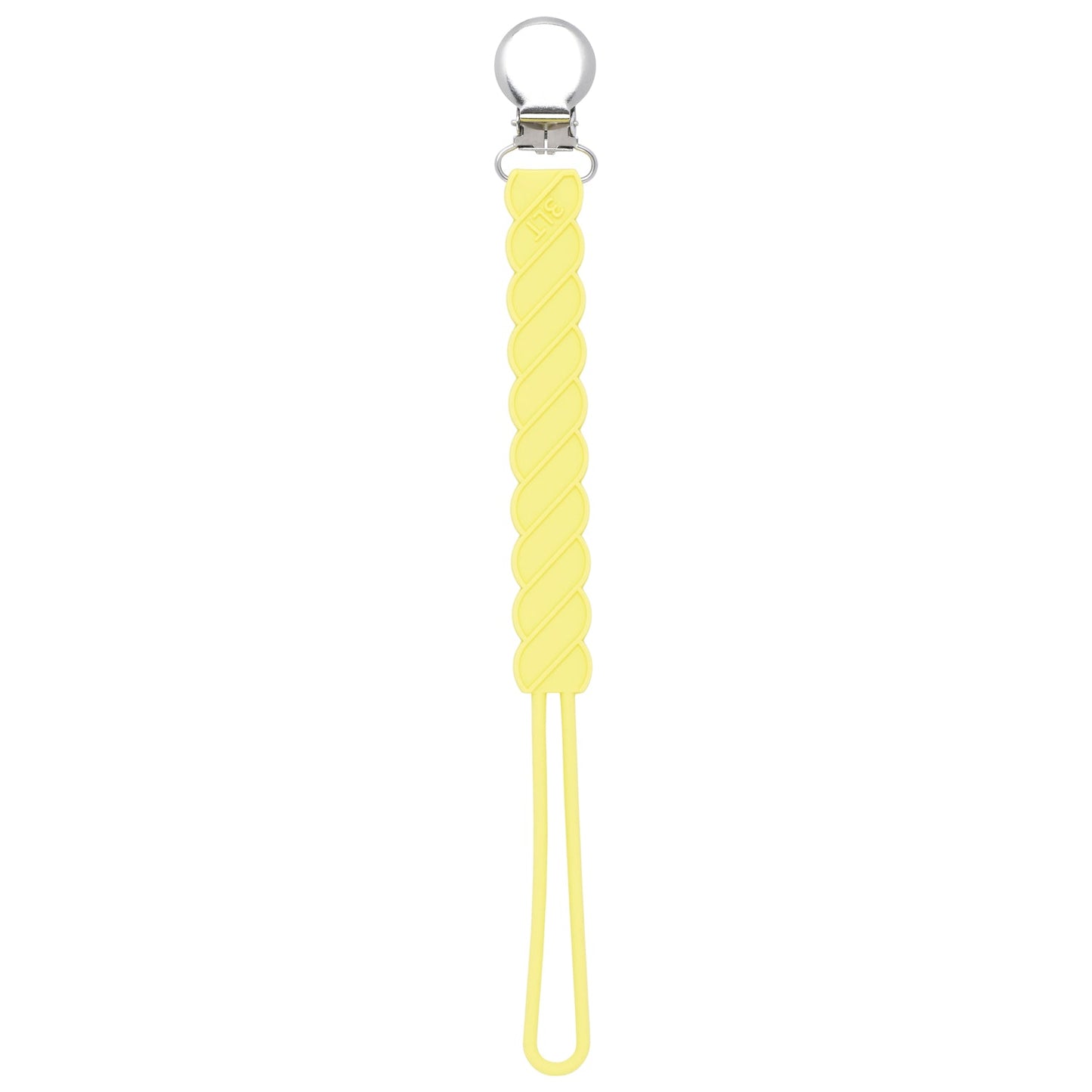 Three Little Tots Twist Baby Yellow All Silicone One Piece Pacifier Clip