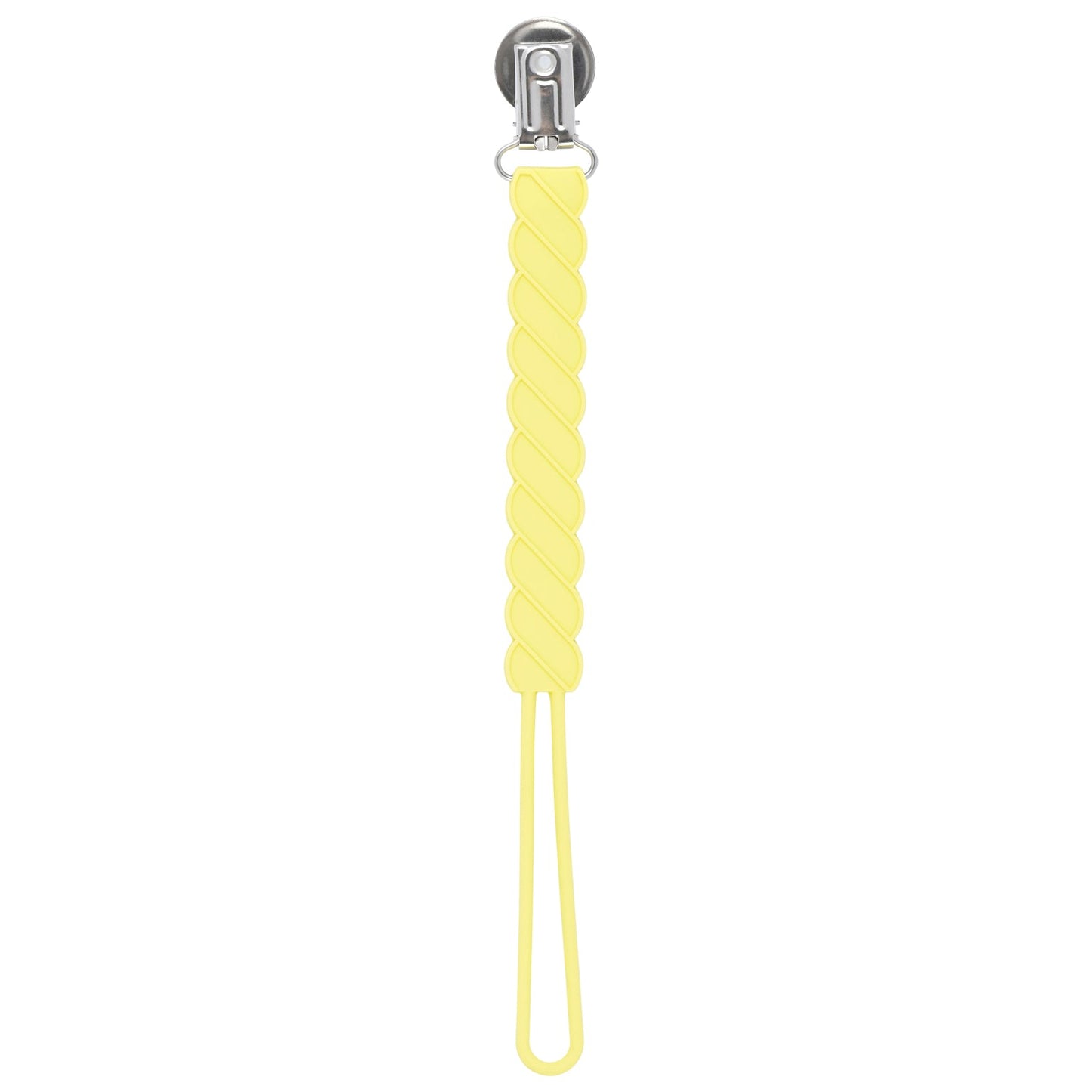 Three Little Tots Twist Baby Yellow All Silicone One Piece Pacifier Clip