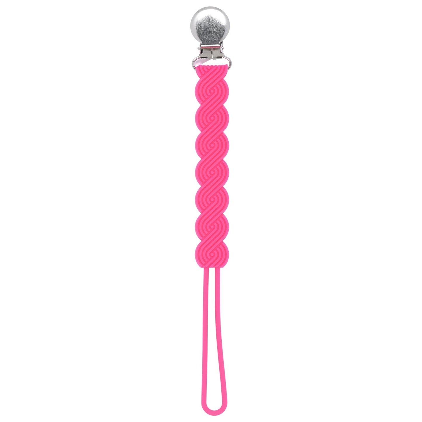 Three Little Tots Waverly Hot Pink All Silicone One Piece Pacifier Clip