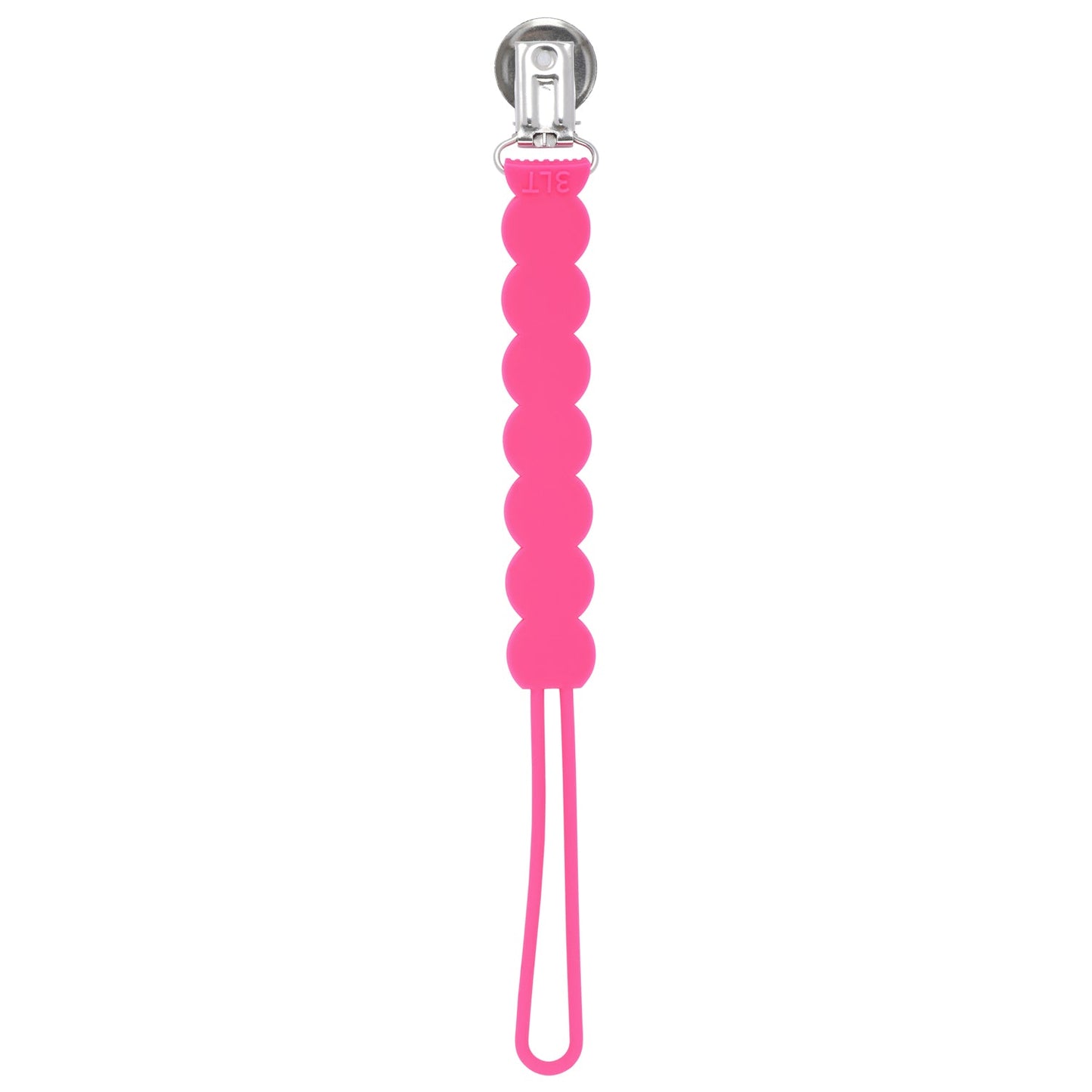 Three Little Tots Waverly Hot Pink All Silicone One Piece Pacifier Clip