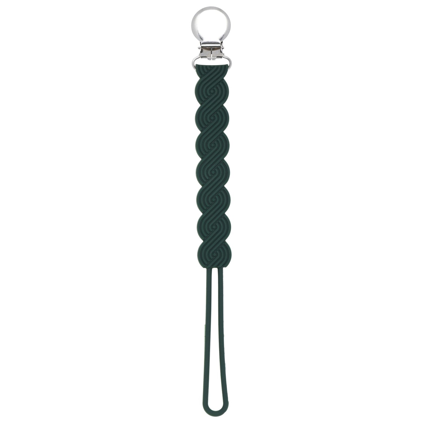 Three Little Tots Waverly Hunter Green All Silicone One Piece Pacifier Clip