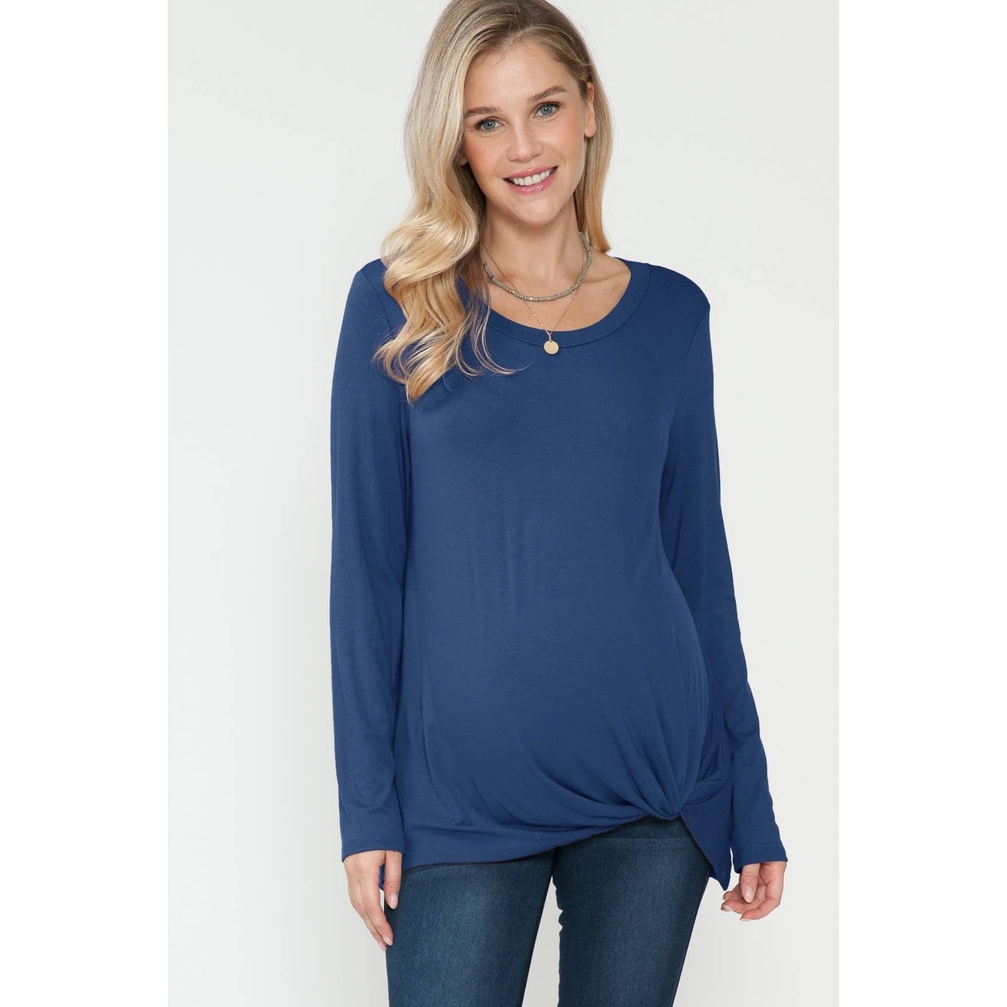 Long Sleeve Top with Front Hem Twist