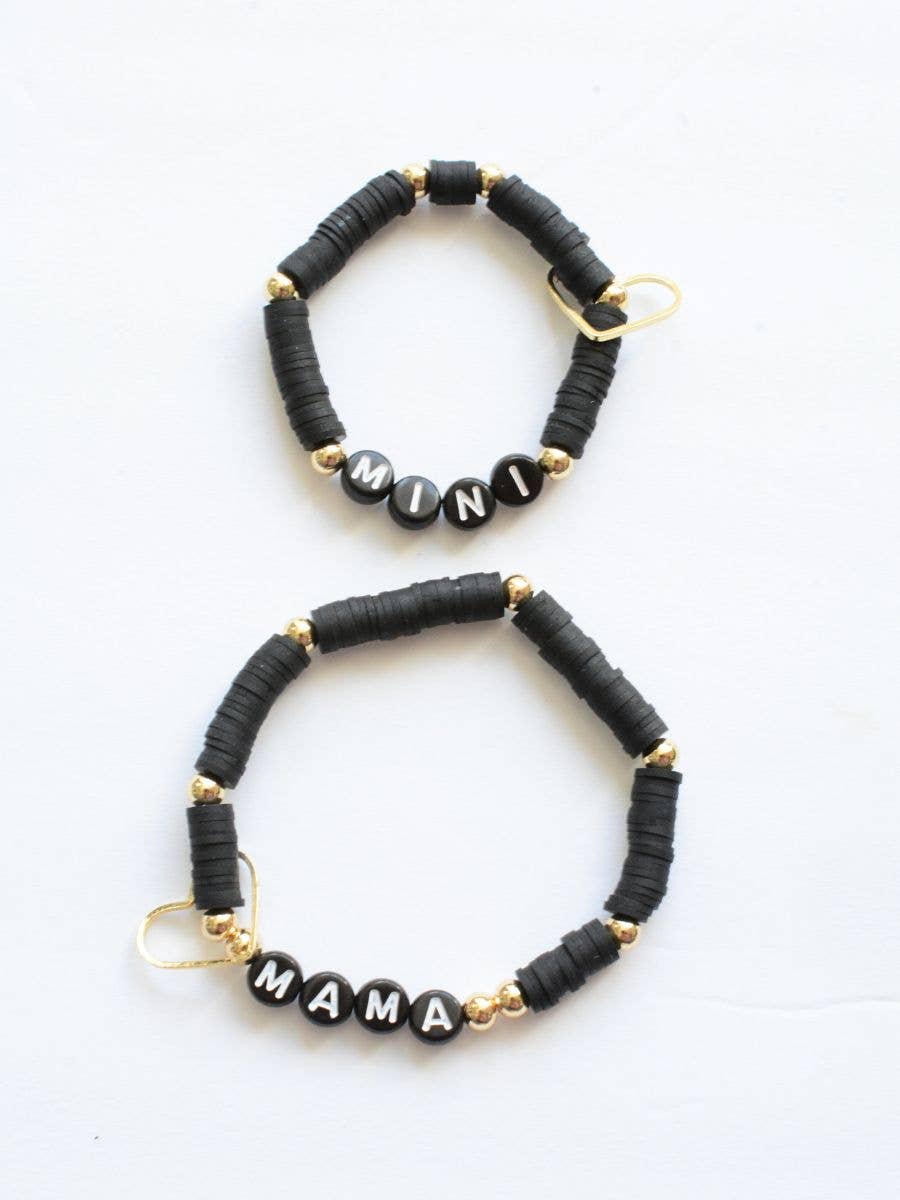 Mama Mini Black Gold Beaded Stretch Bracelet Jewelry Set