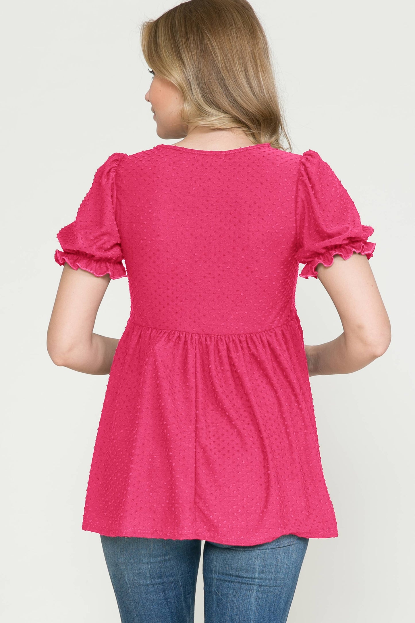 Puff Sleeve Babydoll Ruched Top