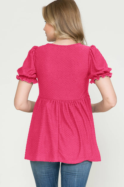 Puff Sleeve Babydoll Ruched Top
