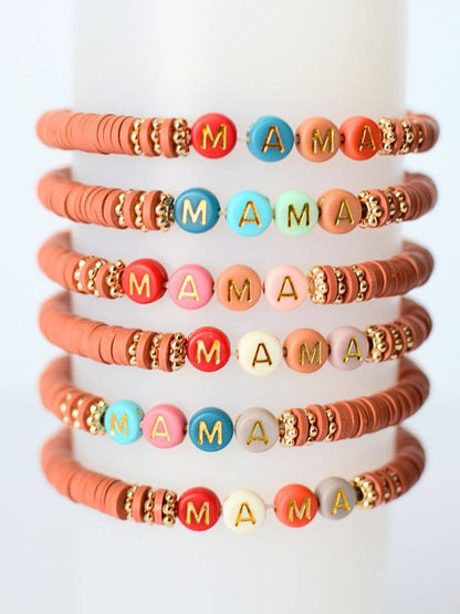 Multi-Colored MAMA Word Beaded Stretch Bracelet – Rust Red