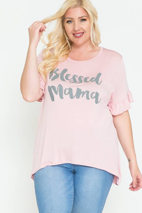 Plus Size Blessed Mama Ruffled Short Sleeve Top