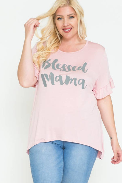 Plus Size Blessed Mama Ruffled Short Sleeve Top