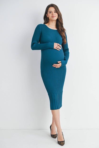 Ribbed Knit Long Sleeve Maternity Midi Dress