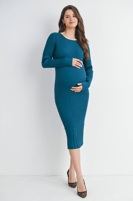 Ribbed Knit Long Sleeve Maternity Midi Dress