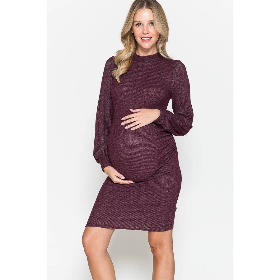 Mock Neck Puffed Long Sleeve Bodycon Dress