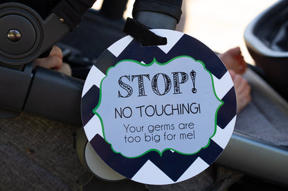 Three Little Tots Stop No Touching Boy Car Seat Sign Tag