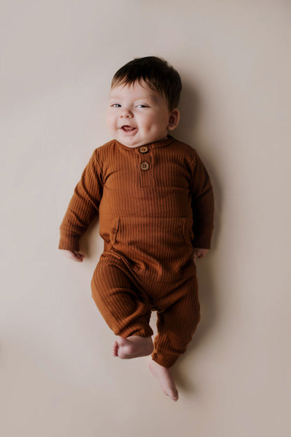 Three Little Tots Clay Baby Ribbed Playsuit with Pockets