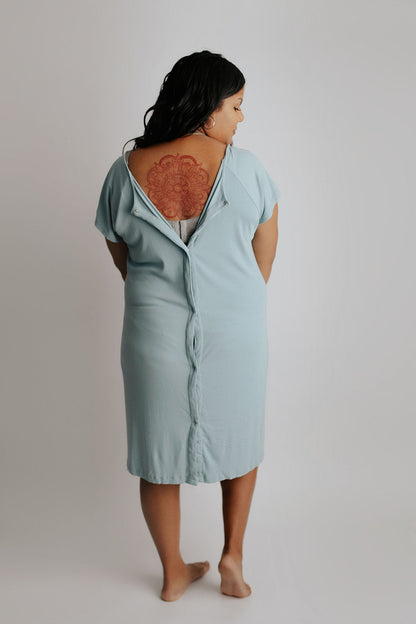 Three Little Tots Ribbed Blue Bird Labor and Delivery Nursing Hospital Gown