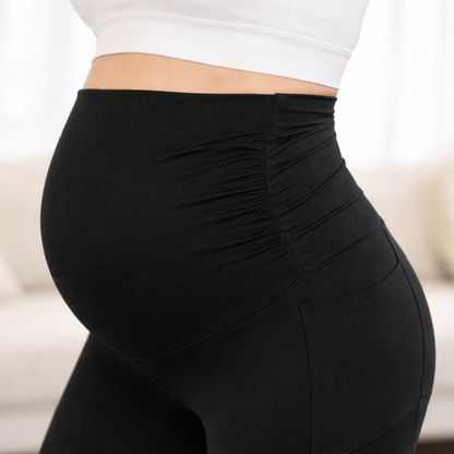 Ruched Maternity Yoga Pants with Pockets