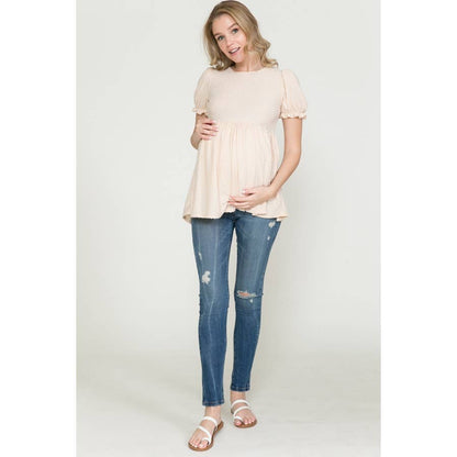Puff Sleeve Babydoll Ruched Top