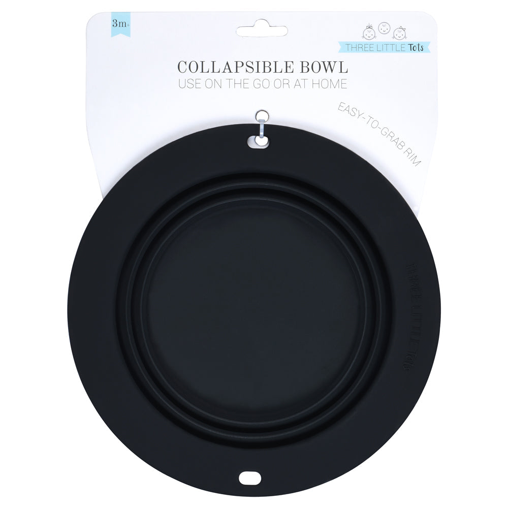 Three Little Tots Black Collapsible Bowl for Travel or Home
