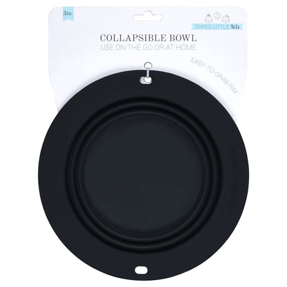 Three Little Tots Black Collapsible Bowl for Travel or Home