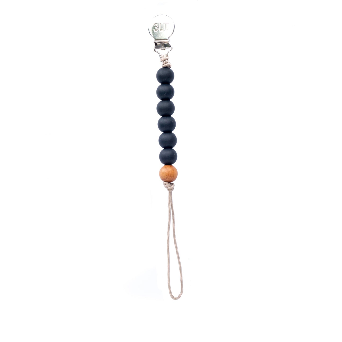 Three Little Tots Black Silicone Beaded Pacifier Clip Holder