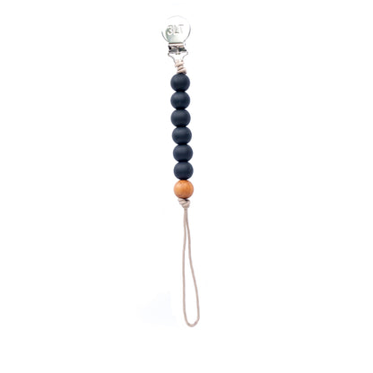 Three Little Tots Black Silicone Beaded Pacifier Clip Holder