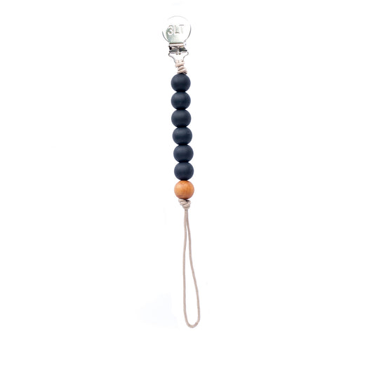 Three Little Tots Black Silicone Beaded Pacifier Clip Holder