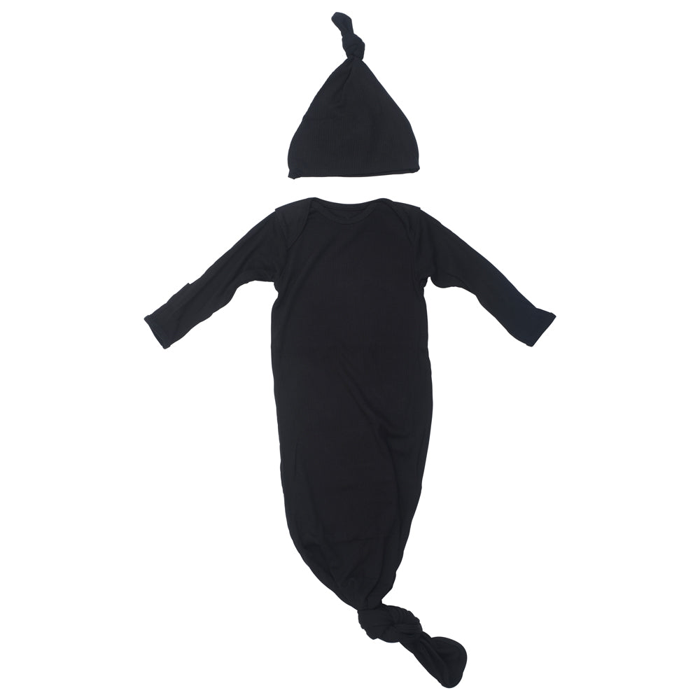 Three Little Tots Black Ribbed Knotted Baby Gown