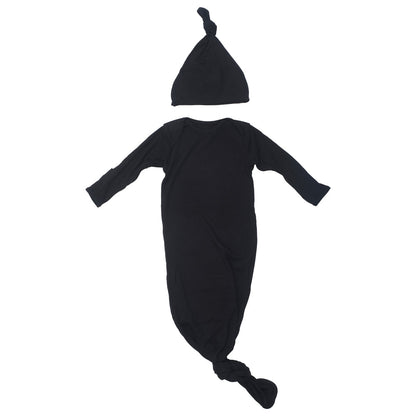 Three Little Tots Black Ribbed Knotted Baby Gown