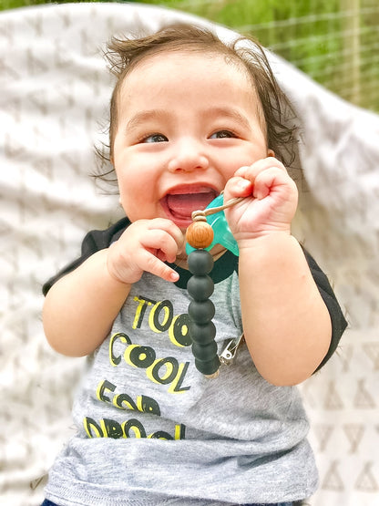 Three Little Tots Black Silicone Beaded Pacifier Clip Holder